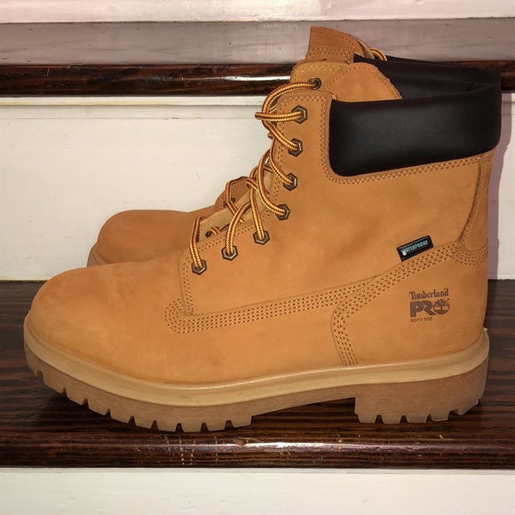 TIMBERLAND PRO Wheat Genuine Leather Premium Waterproof Hiking Boots 6” Sz 12 - Picture 3 of 13